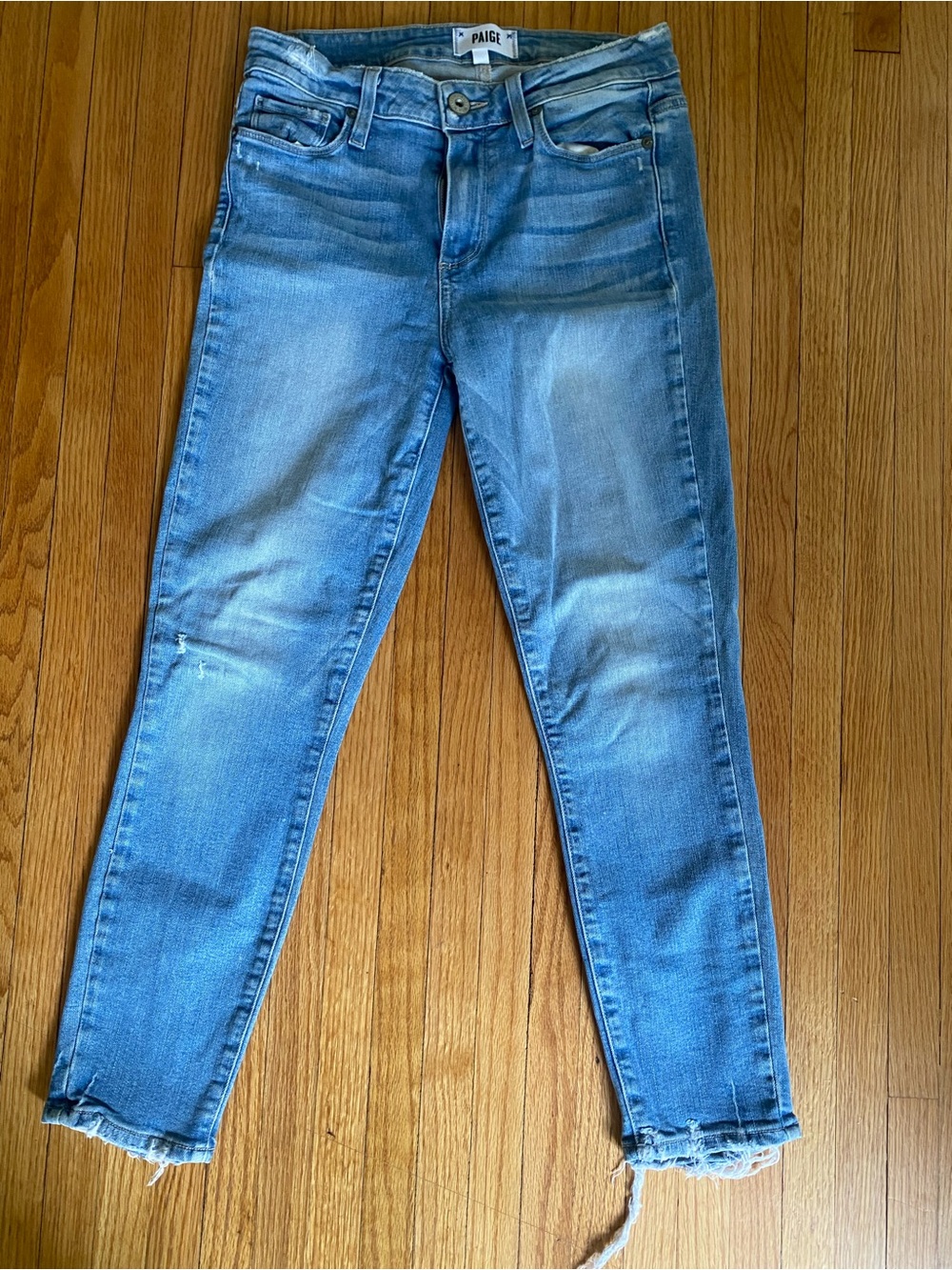 PAIGE Light Blue Skinny Jeans with Ankle Fray